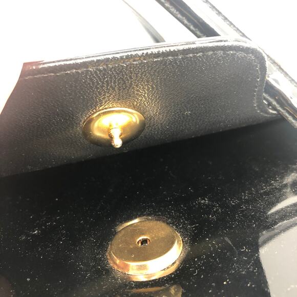 Vintage Lewis Women Handbag Purse Shiny Patent Leather 3 Compartment Black OS - Picture 9 of 13